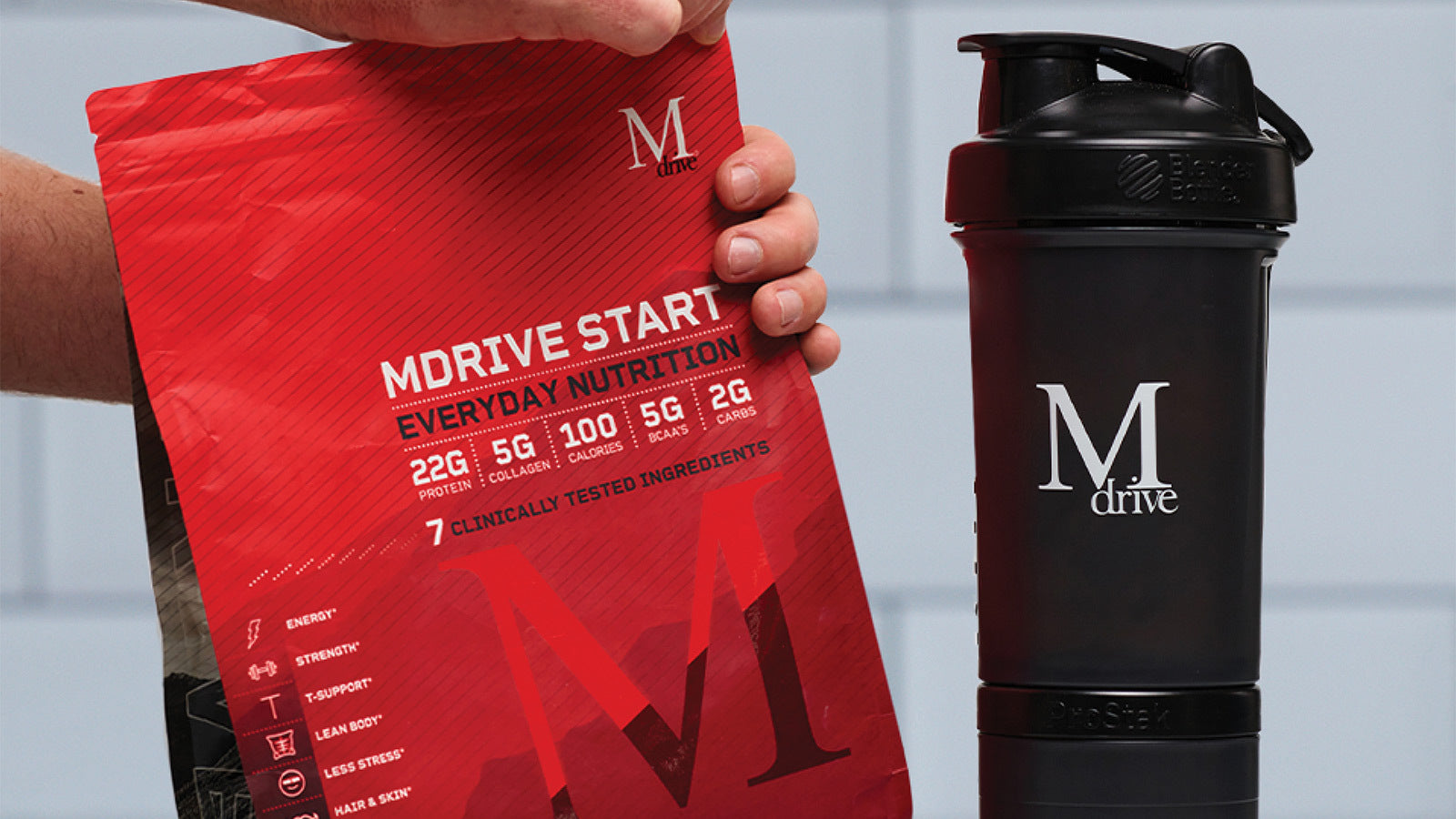 Mdrive start morning protein shake and shaker bottle