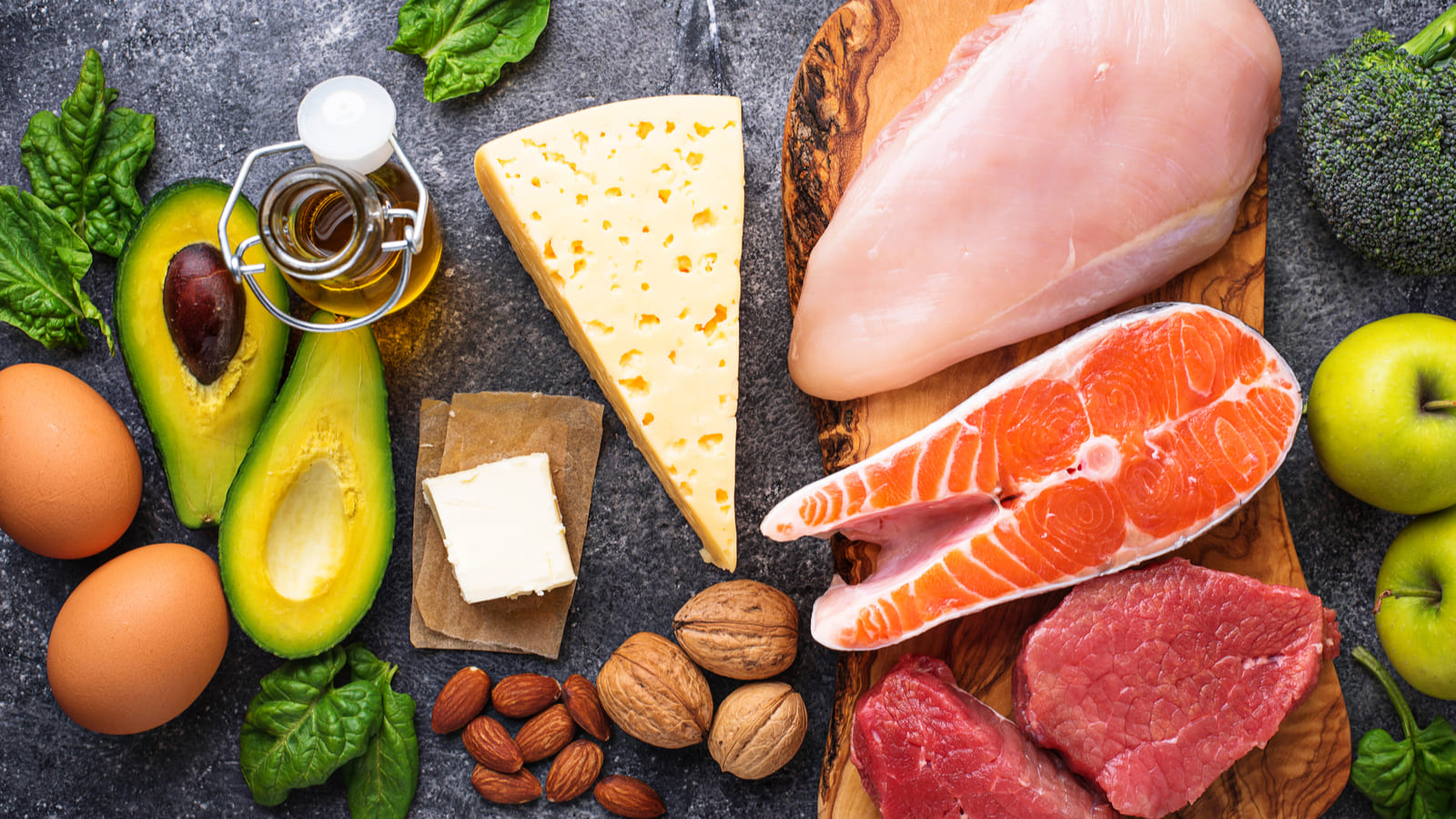 meat, fish, avocado, paleo and keto whole foods