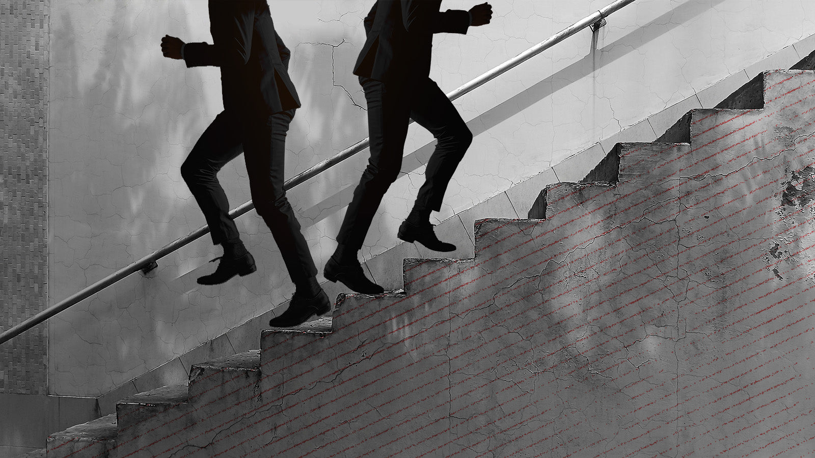 shadows going up stairs in opposite directions