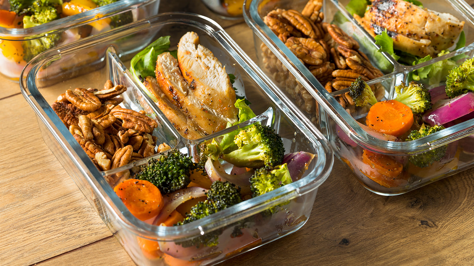 meal prep containers with food