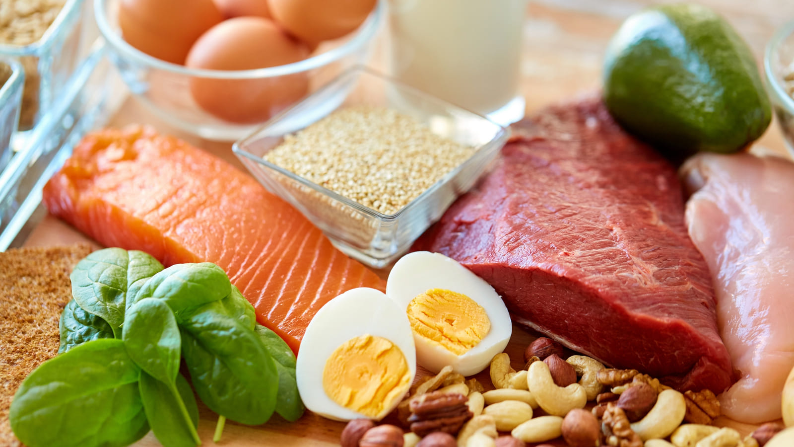 salmon, eggs, meat, high protein foods